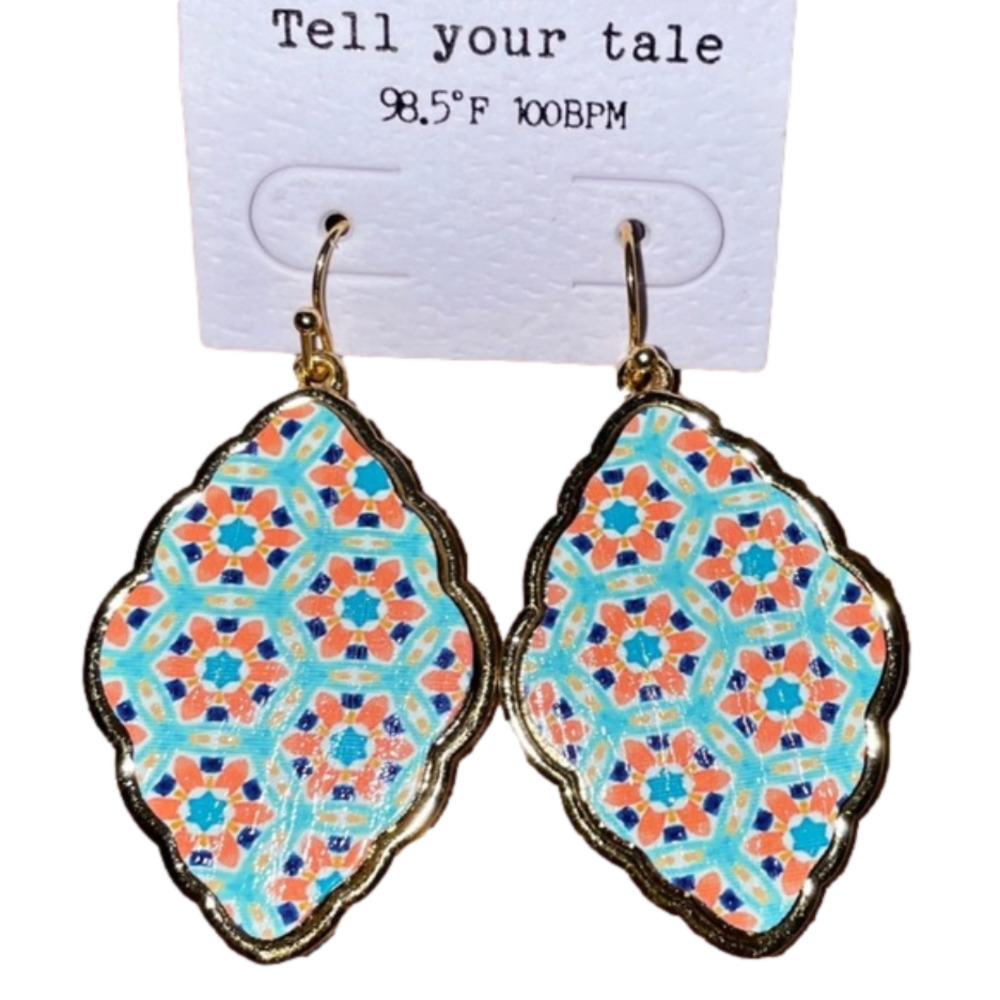 Geometric Boho Printed Scalloped Metal Earrings
